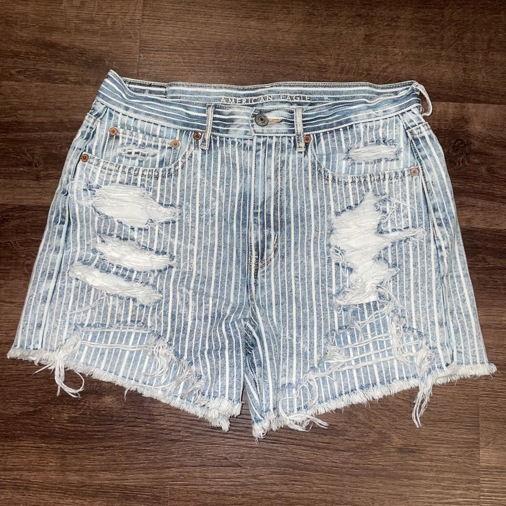 American Eagle striped high waisted denim shorts